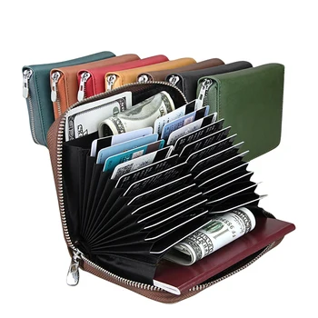 

2019 New Men Women Genuine Leather Organ Card Package RFID Unisex Passport Card ID Holder Card Bag Solid Zipper Designer