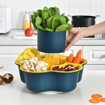 

Newly Rotating Hot Pot Platter Drain Basket Double-Layer Plastic Vegetable And Fruit Storage Basket Multifunctional Innovative