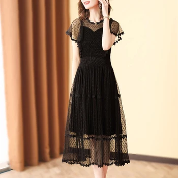 

Plus Size Black Dress Women Summer 2020 New Fashion Elastic Miyake Pleated Slim Dress For Women Weight 45-75kg