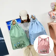 Sports Bag Waterproof Compact Flower Print Embroidery Design Drawstring Backpack   Travel Drawstring Bag  for Swimming