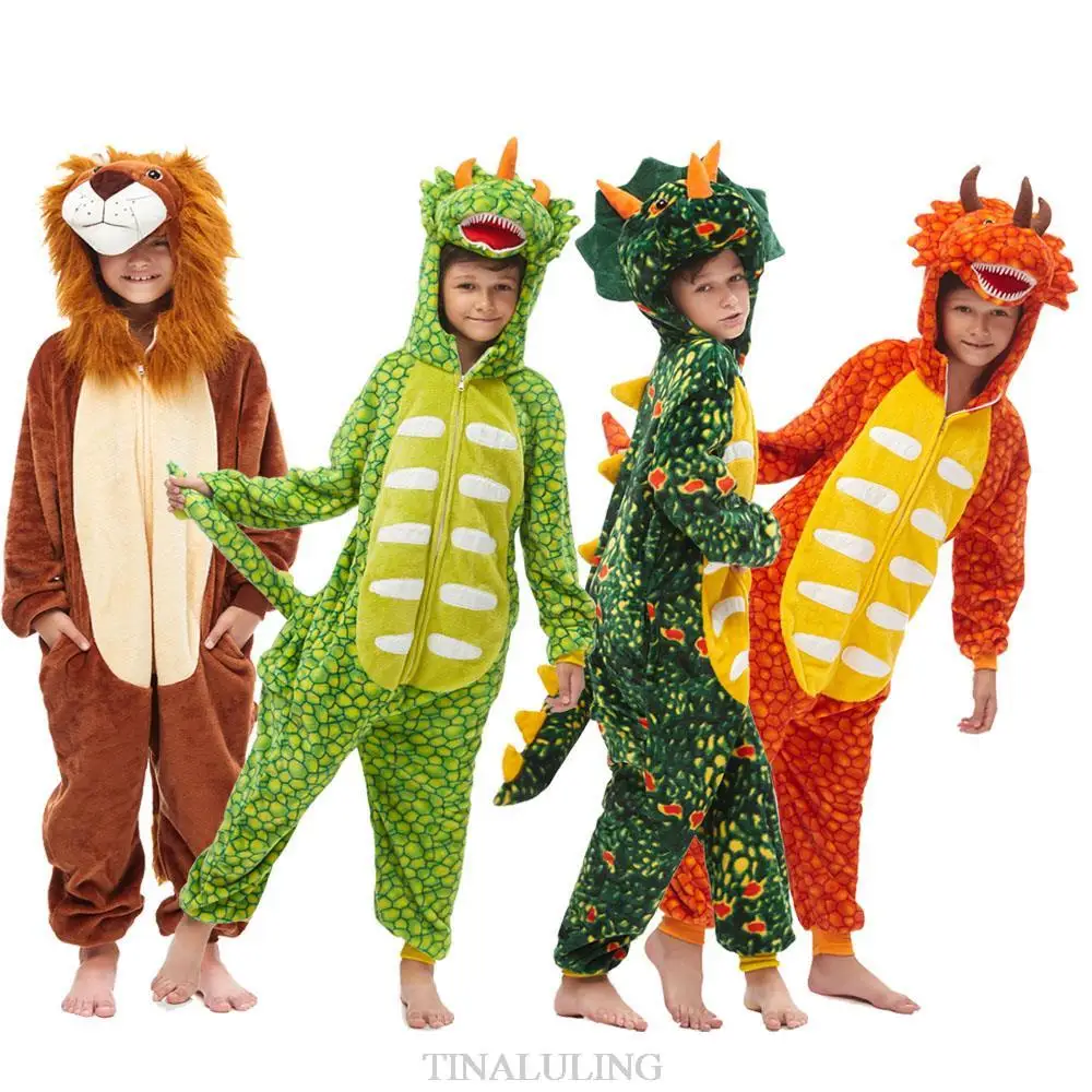 Boys Onesies Pijamas Kugurumi Anime Dinosaur Panda Cosplay Jumpsuit Costume Girls Luminous Unicorn Rainbow Pijama Kids Sleepwear