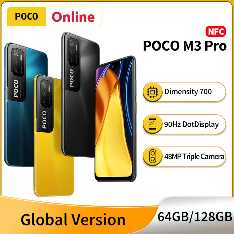 Смартфон глобальная версия POCO M3 Pro 4 Гб 64 Гб/6 ГБ 128 700 дюймов 8 ядер 90 Гц 6 5 дюйма FHD +