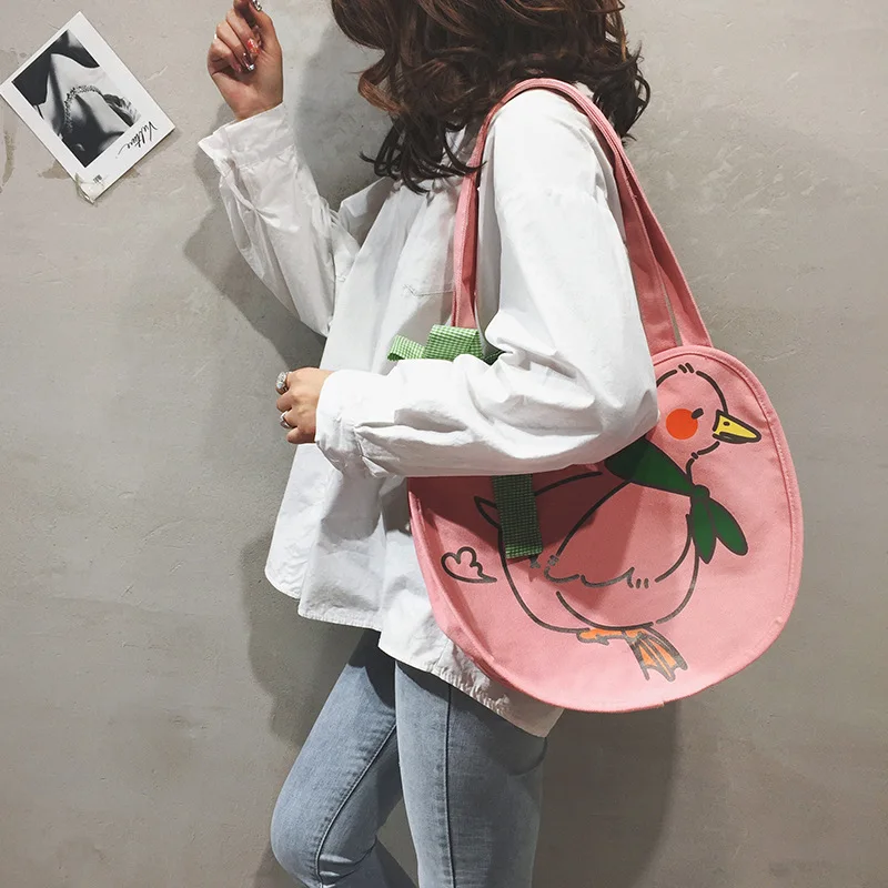 

New Style WOMEN'S Bag Fashion Duck Printed One-Shoulder Handbag Simple Canvas Backpack