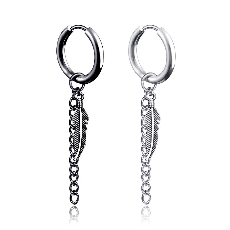 

1pc Men eardrop Korean version of youpin tassel chain earrings tidang earrings without ear holes titanium steel tassel earrings