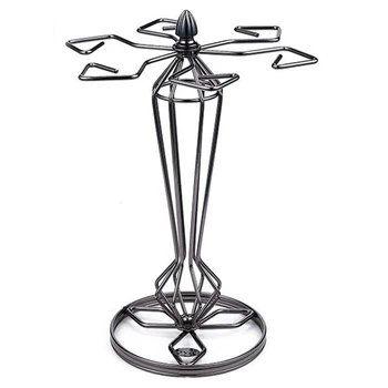 

Countertop Wine Glass Holder - 6 Hook Metal Wine Glass Rack Tabletop Stemware Storage Organizer Rack for Home Bar