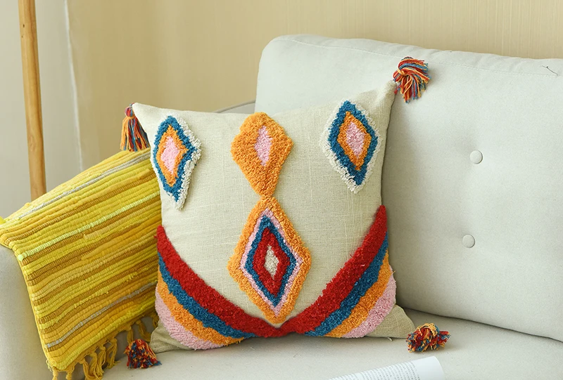 Роскошный марокканский стиль ручной работы Наволочка шерсть кисточки в стиле бохо, этническая красочная наволочка 45x45 см/30x50 см домашнее украшение
