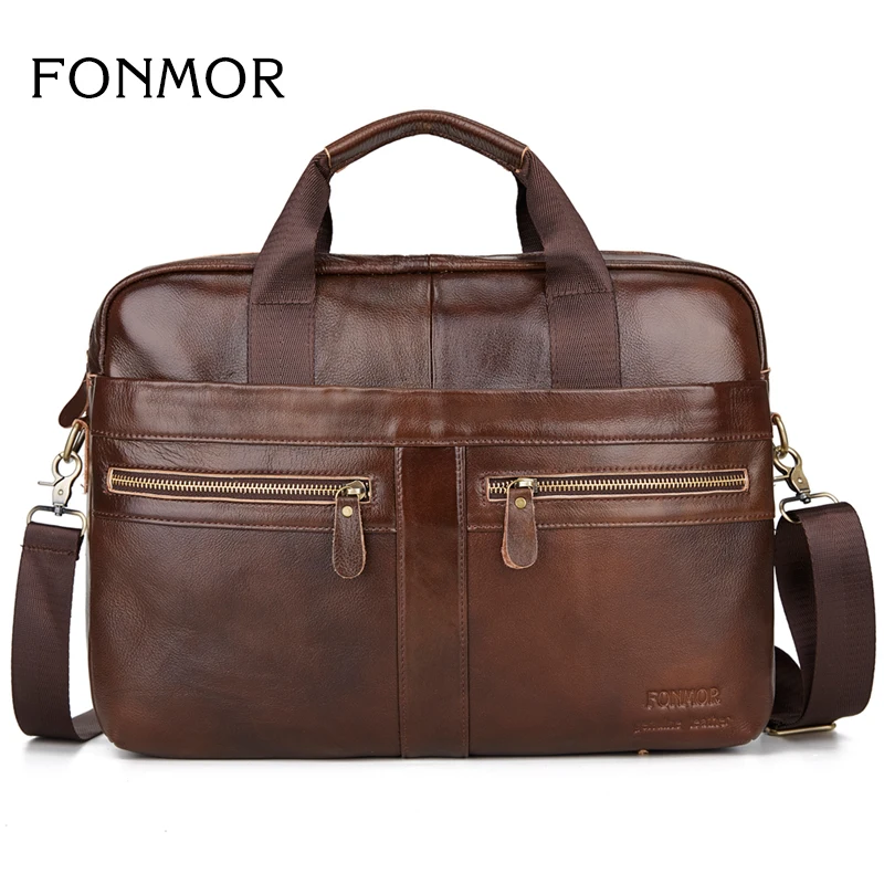 FONMOR Genuine Leather Lawyer Men's Briefcases Business Office Bag For Men Laptop Bag Leather Briefcases Bag For Documents 2020