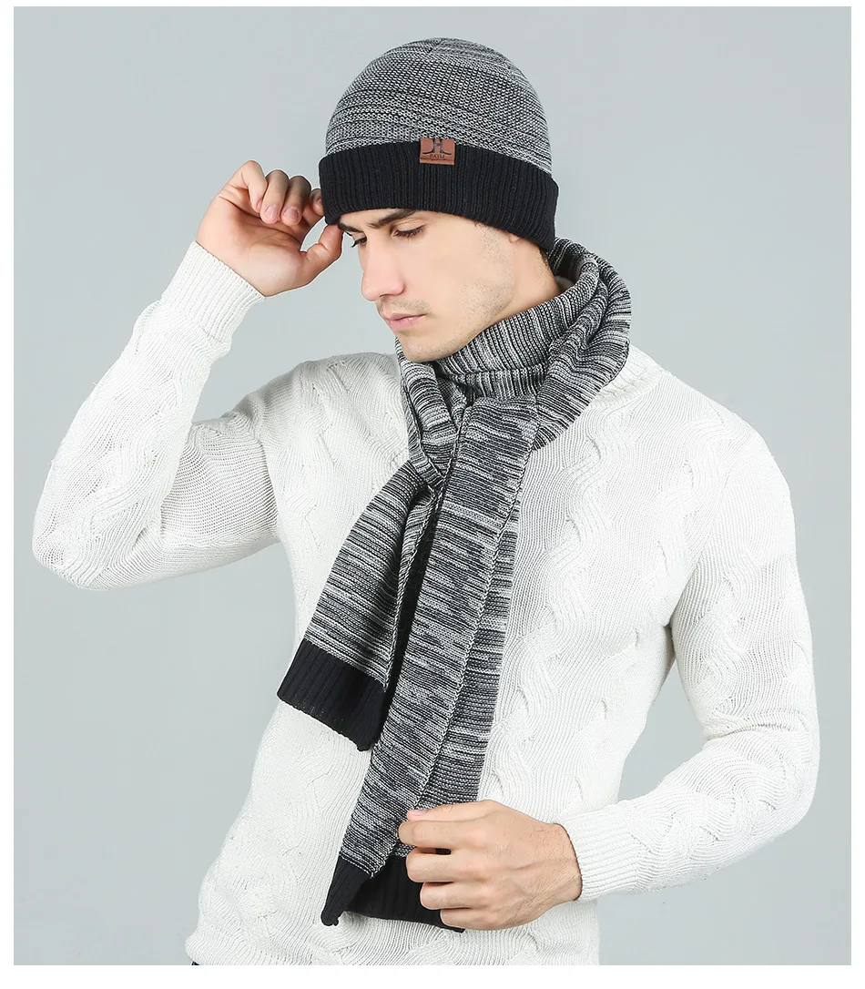 Evrfelan 2 шт. зимняя шапка Зимний шарф набор для мужчин трикотажные зимние комплекты теплая плотная вязаная шапочка набор шарфов смешанных цветов