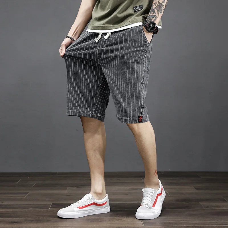 Denim Shorts Drawstring Elastic-Waist Classical Japan-Style Male Men Summer Cotton Casual