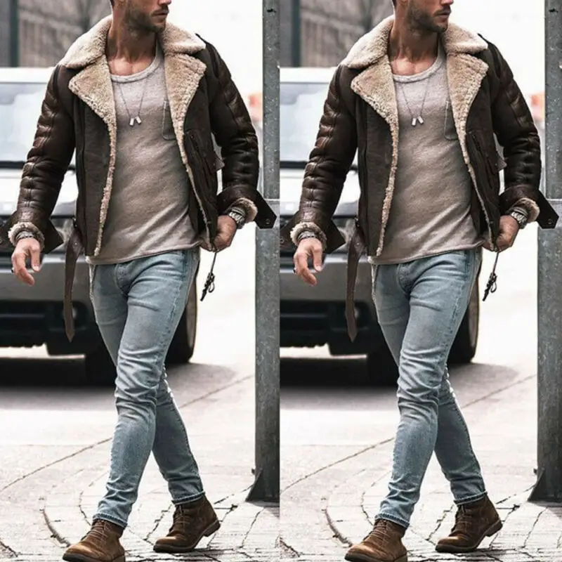 Winter New Men's Trench Coat Wool Coat Winter Trench Leather Coat Outwear Overcoat Jacket