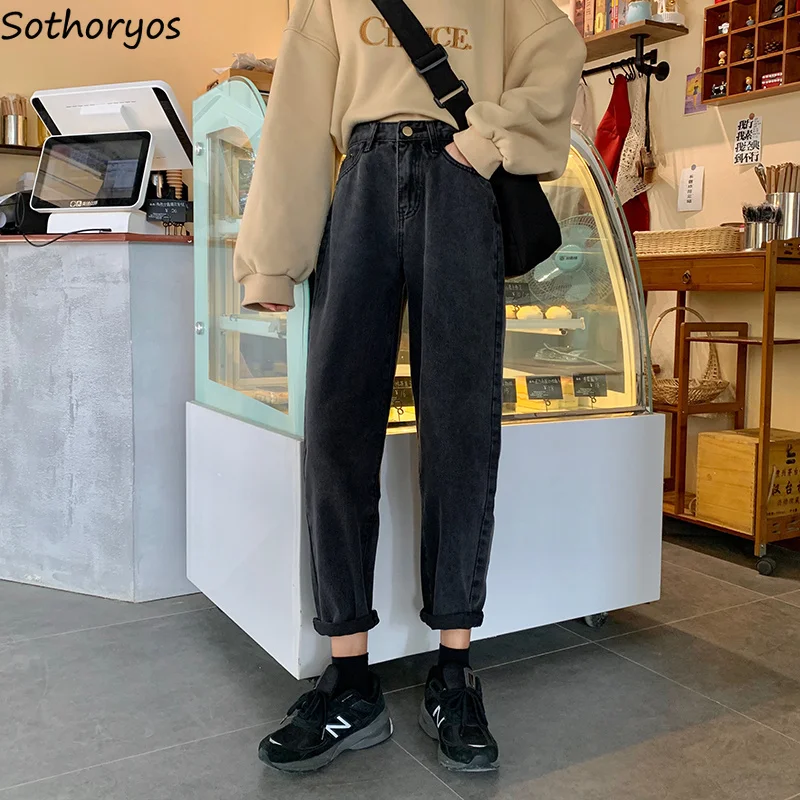 Women Jeans Straight Washed Vintage High Waist Korean Style Casual Slim Teenagers Trousers Ulzzang All-match Soft Chic Button BF Women Jeans Straight Washed Vintage High Waist Korean Style Casual Slim Teenagers Trousers Ulzzang All-match Soft Chic Button BF