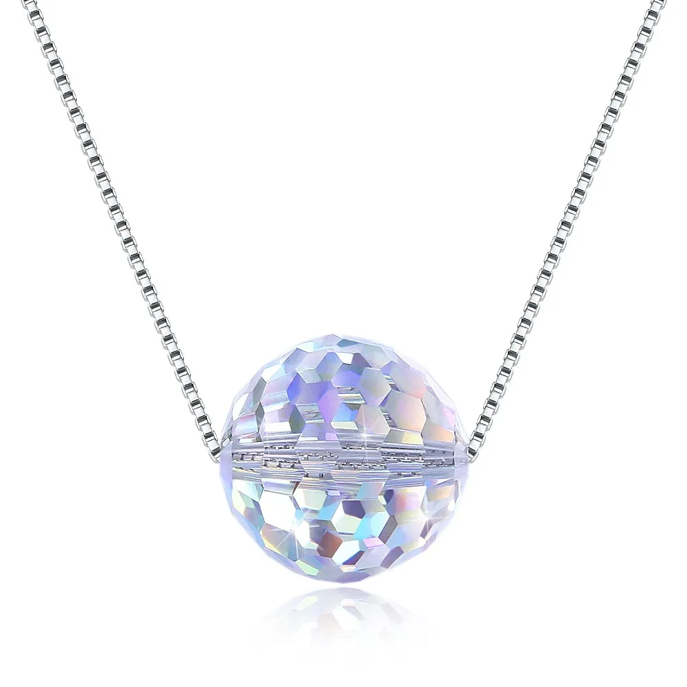 

New S925 sterling silver round faceted crystal beaded romantic color necklace pendant gentle simple jewelry diamond chain