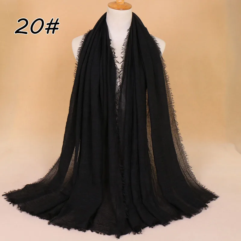 Женский шаль Хиджаб из хлопка с бахромой, шарф, простая шаль из пашмины, мусульманские шарфы 85 цветов/шарф 180*100 см