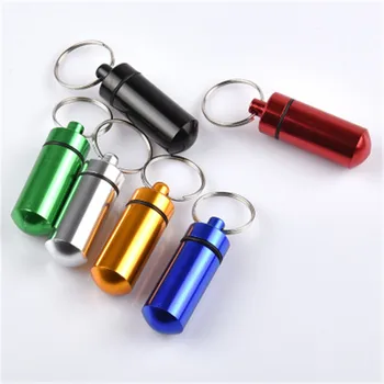 

1PCS Small Pill Tablet Medicine Storage Box Bottle Container Keychain Waterproof Aluminum Pill Box 6 Colors Hot sale