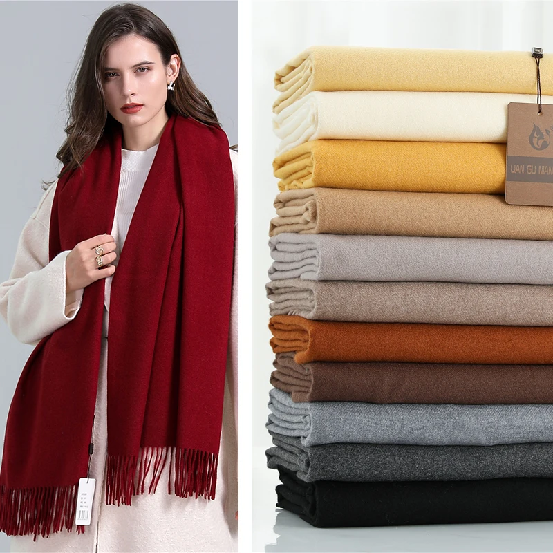 2022 Solid Thick Cashmere Scarf Women Large 190*68cm Pashmina Winter Warm Shawl Wraps Bufanda Female With Tassel Scarves Echarpe