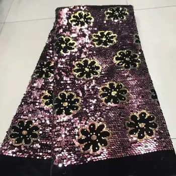 

BLACK 2020 New Design Velvet With Sequins African French Velvet Lace Fabric High Quality Nigerian Velvet Lace Fabric For Garment