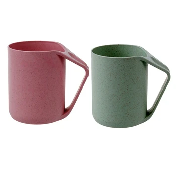 

2Pcs Break-Resistant Creative Coffee/Tea Mug Cup Wheat Straw + Food Grage PP Plastic Color:Pink & Green