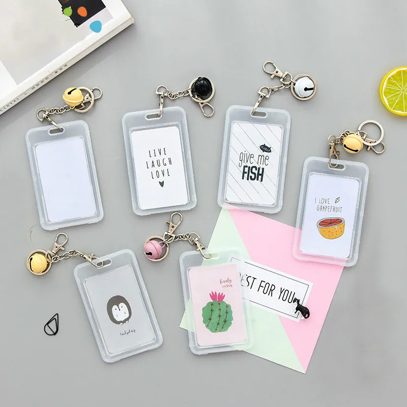 

Kawaii Card Cover with Keyring Chain Card Case Bank Credit Card Holder Plastic Cute Cartoon Student ID Bus Card Pass Holder