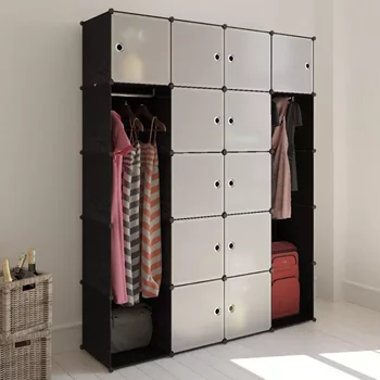 

Wardrobe Modular Cabinet with 14 Compartments 14.6"x57.5"x71" Clever Design Functional Cabinet For Bedroom Living Room Hallway