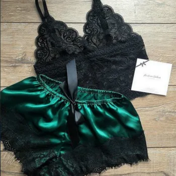

Womens Pajamas Sleepwear Sexy Lace Lingerie Summer Thin Pyjamas Women Set Sexy V-neck Backless Pijamas Female Dropshipping