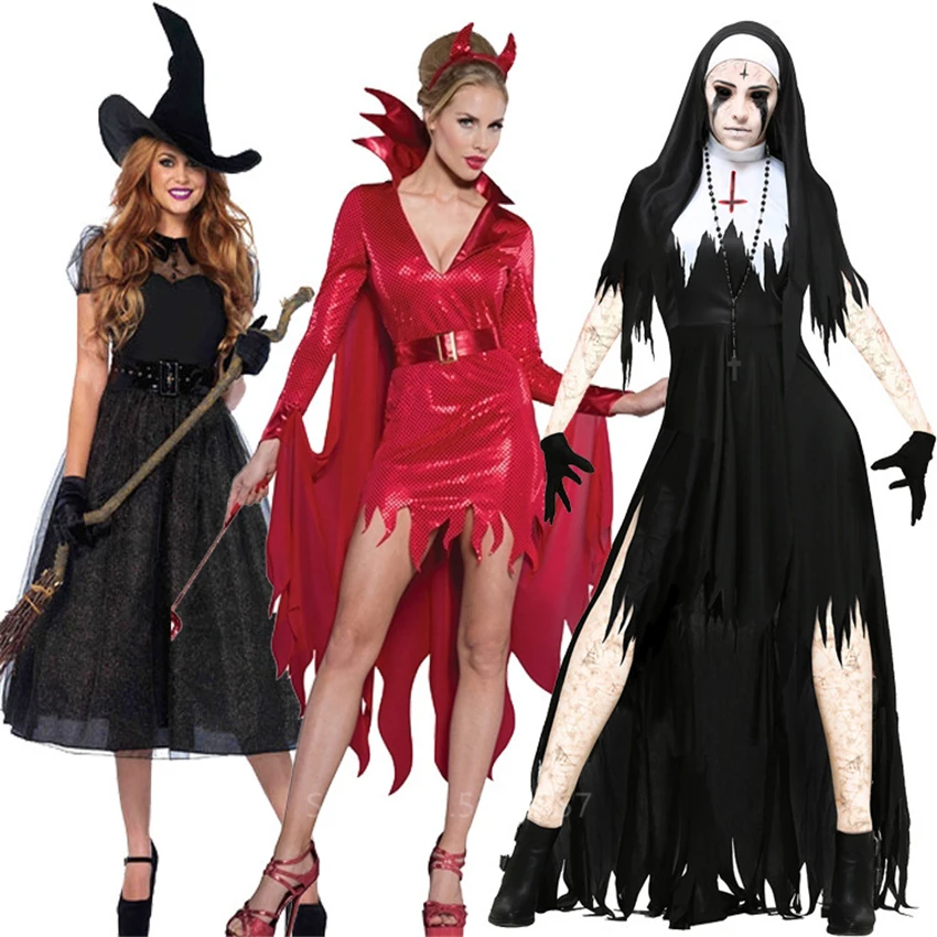 Страшная сестра-монашка на Хэллоуин, дьявольская ведьма, карнавальный костюм для женщин, маскарадные вечерние Костюмы для ролевых игр, готический ужас, сексуальная нарядная одежда