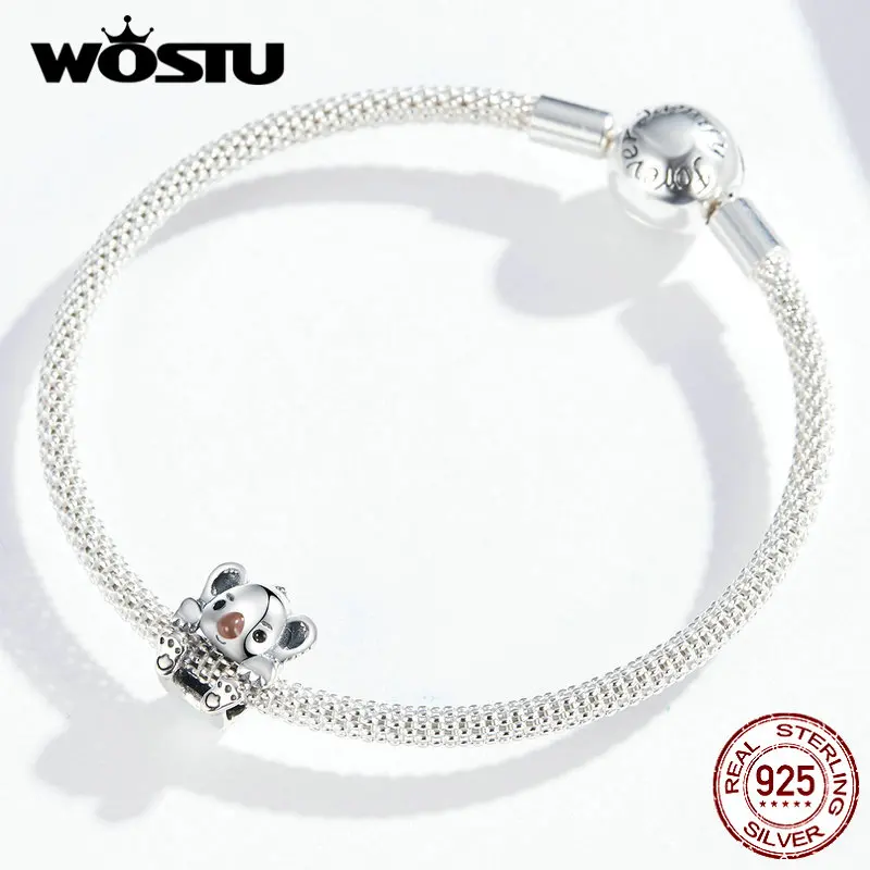 WOSTU S925 Детские Бусы коала Подвески подходят браслет Горячая Мода Настоящее 925 пробы Серебряный кулон подарок BKC1304