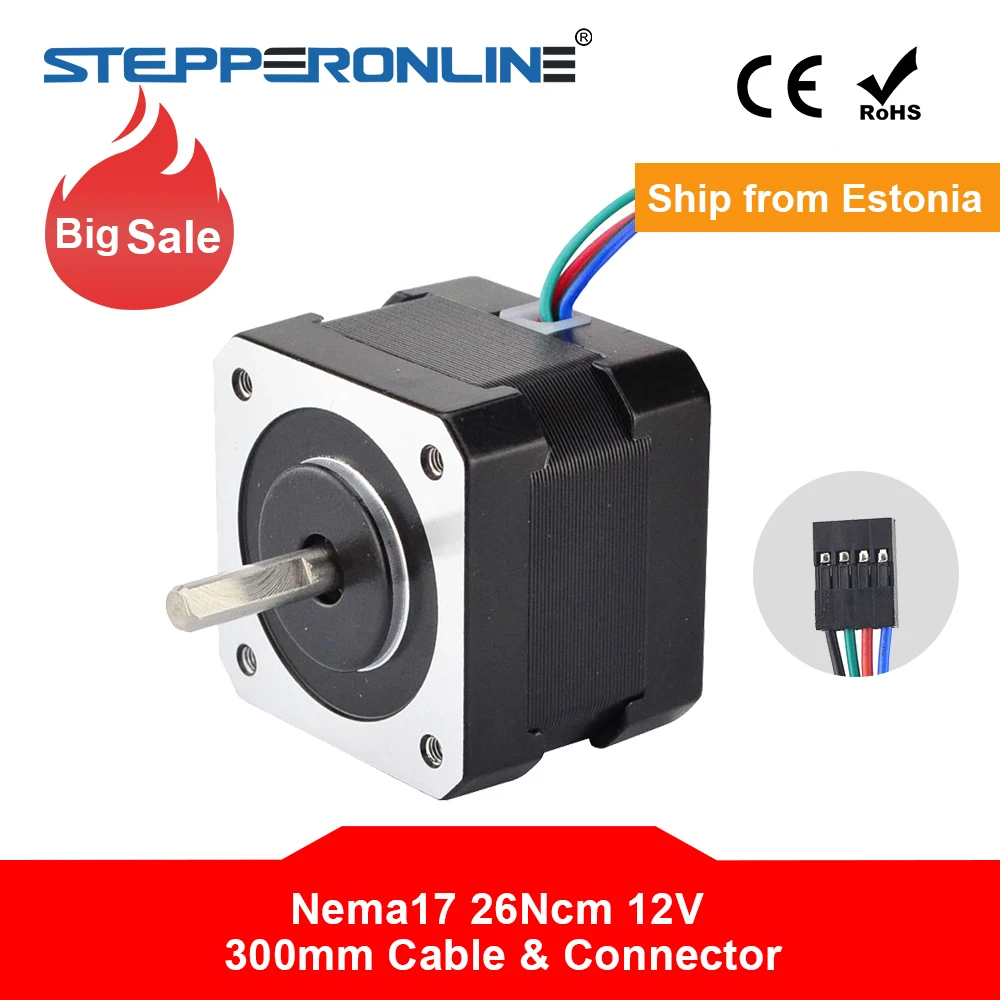 

Free Ship! Nema 17 Stepper Motor 34mm 26Ncm(36.8oz.in) 0.4A 12V Nema17 Step Motor 42BYGH 4-lead CNC Reprap 3D Printer