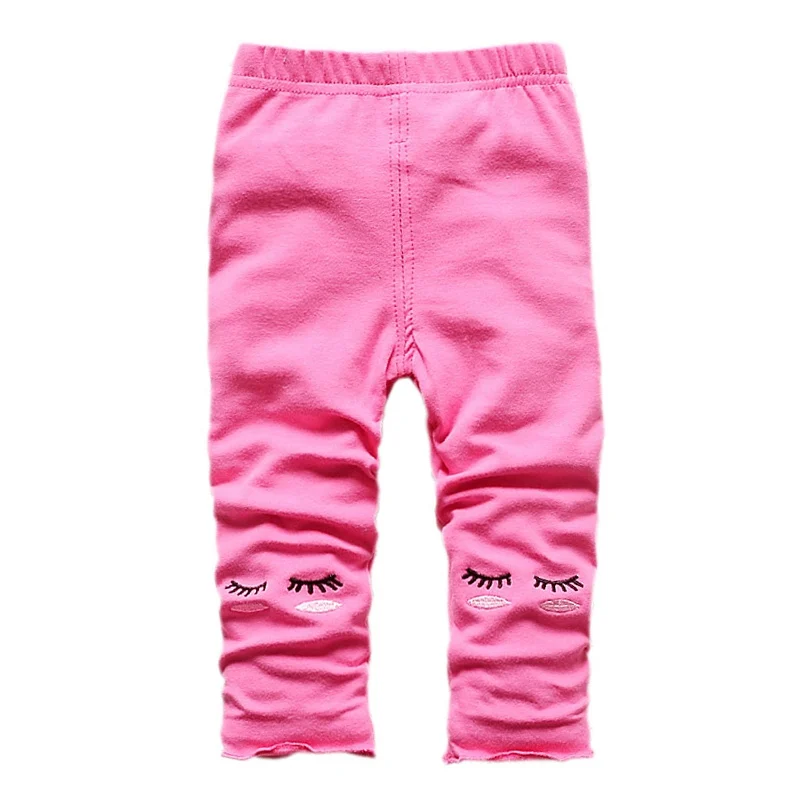 Хлопковые леггинсы для малышей; одежда для маленьких девочек с эластичной резинкой на талии; дизайнерские брюки с рисунком глаз; осенние штаны для новорожденных девочек - Цвет: Розовый