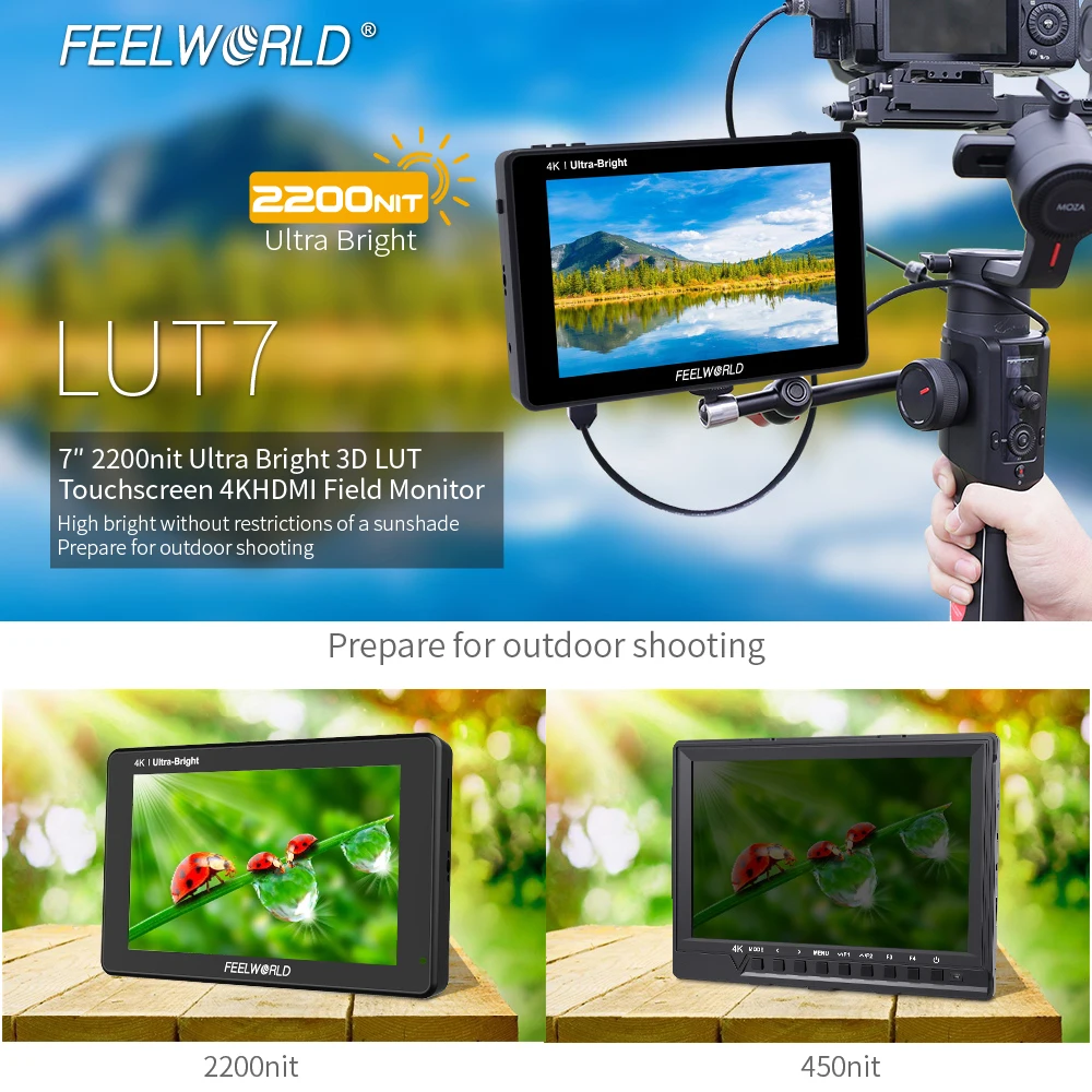 7 дюймовый 3G SDI 4KHDMI 2200nits 3D LUT сенсорный экран для цифровой зеркальной камеры