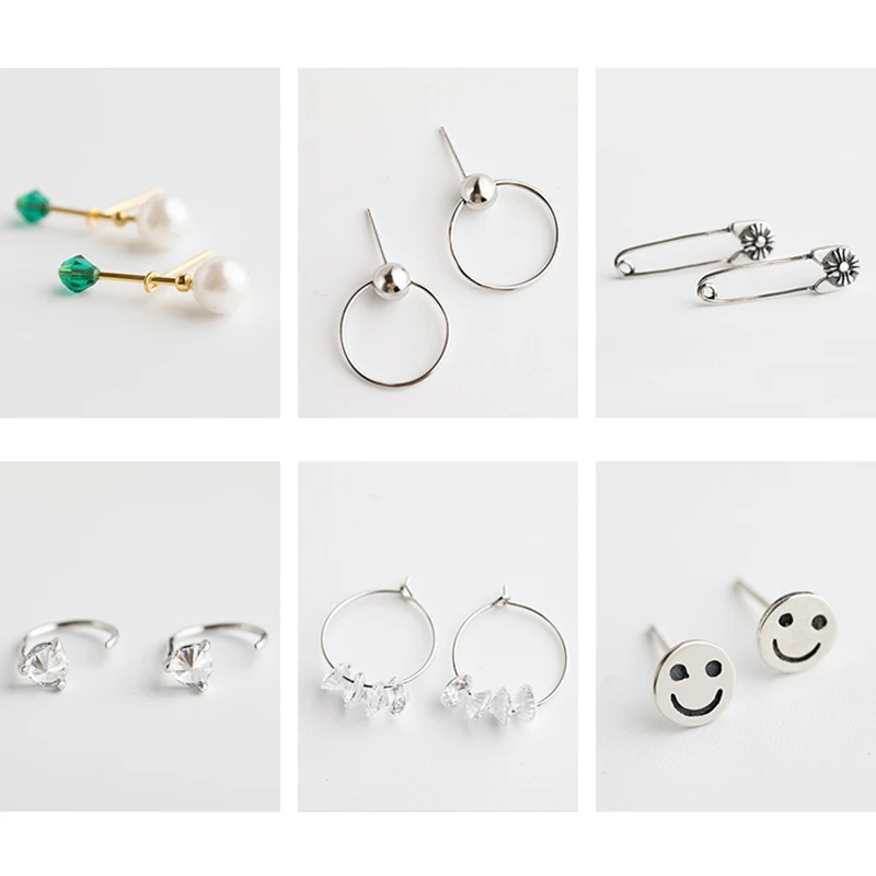 

Aide 925 sterling silver earrings for girls simple personality diamond-studded white fungus jewelry sun flower temperament ear