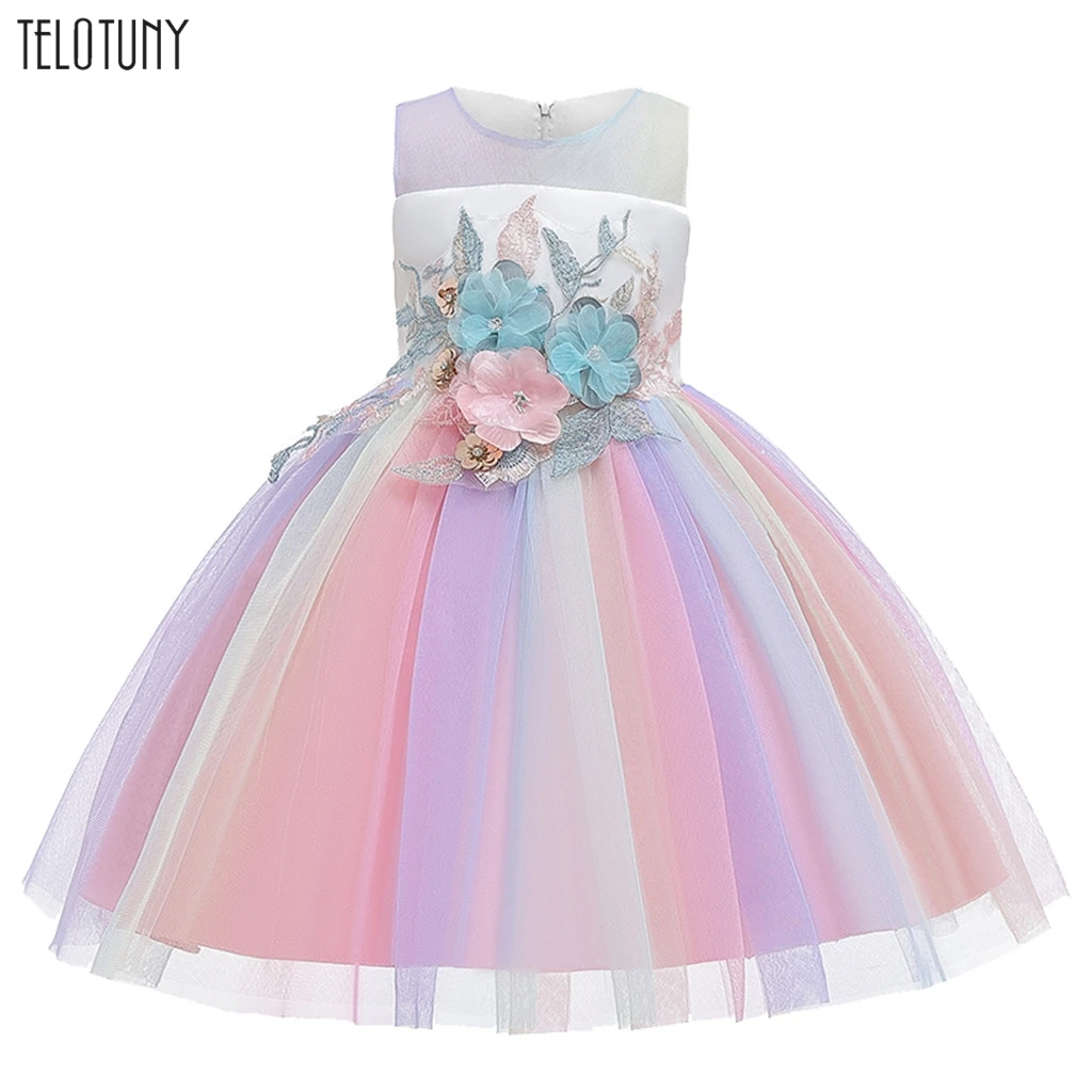 TELOTUNY платье для маленьких девочек; детское платье принцессы с цветочным рисунком на свадьбу; платье-пачка для крещения, дня рождения, вечеринки; подарок для новорожденных; Vestido; 1119