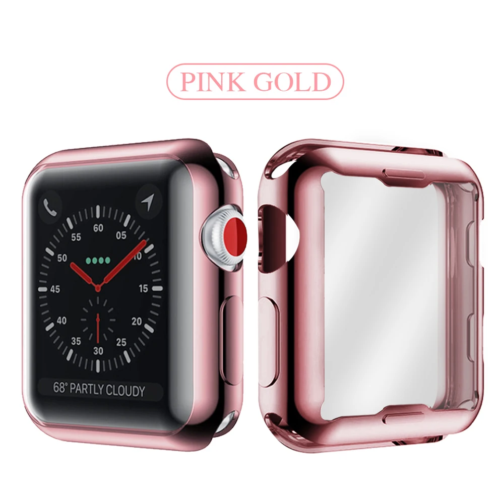 Тонкий чехол для часов для Apple Watch корпус 5 4, версия 1, 2, 3, ремешок 42 мм, 38 мм, версия мягкий прозрачный TPU Экран протектор для наручных часов iWatch, 44 мм 40 мм аксессуары - Цвет: Pink gold