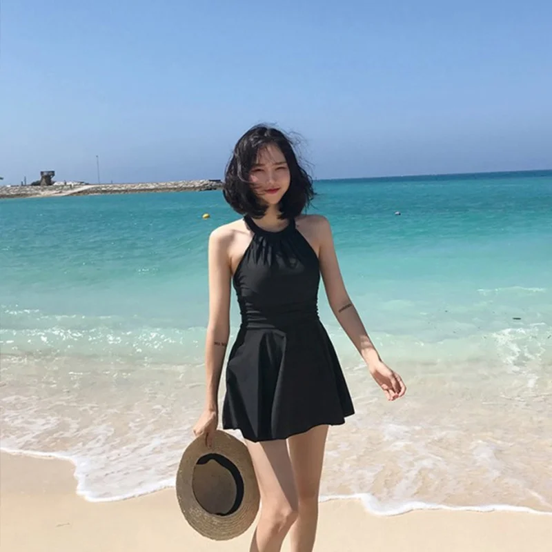 Юбка купальник цельная костюмная юбка купальник женский черный купальный костюм с высоким воротом купальник пляжная одежда однотонная