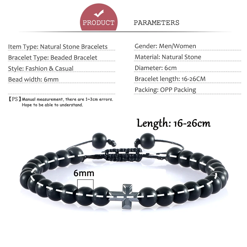 Stone Bead Bracelet 6mm Natural Stone Beads Braided Prayer Christian Jesus Bless Cross Bracelets Bangles Friendship Jewelry