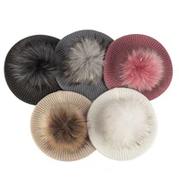 Women's Knitted Elegant Berets Soft With Real Pompom Female Artist Fashion Retro Hats Lady Solid Color French Simplicity Caps 1