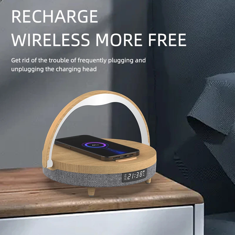 Πολυλειτουργικό ηχείο bluetooth για κινητό τηλέφωνο ασύρματος φορτιστής επιφάνειας εργασίας βάση ήχου νυχτερινό φως μουσικής λάμπα γραφείου ώρα ξυπνητήρι_voghion.com