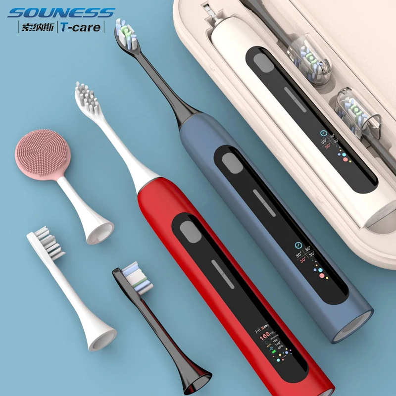 SOUNESS V2 Sonic Electric Toothbrush Adult IPX7 Waterproof Rechargeable LCD Color Screen Toothbrush 2021 NEW