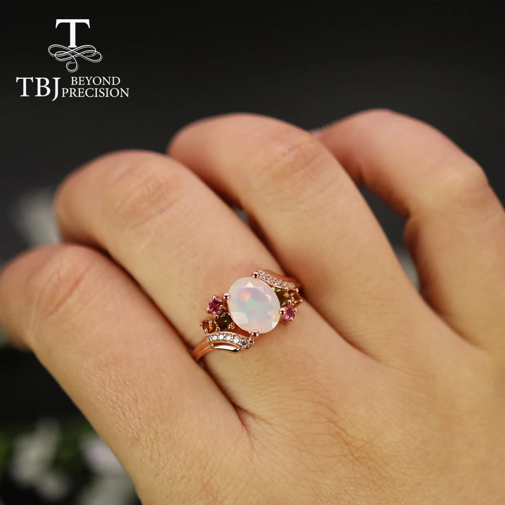 Tbj,oval Cut 8*10mm Real Opal Ring 