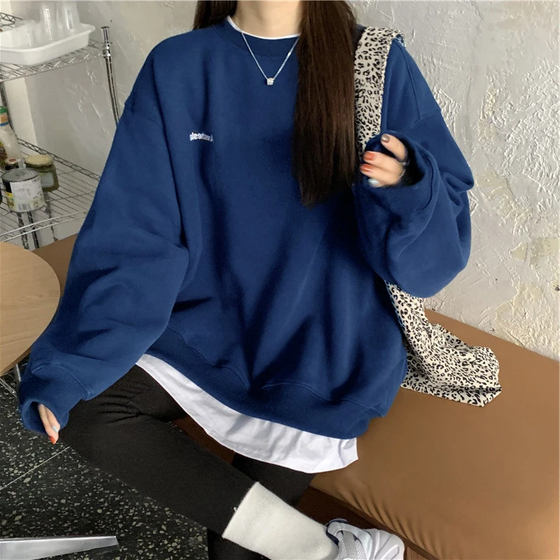 Sudadera ajustada coreana para mujer, jersey con letras kpop, gris marino, negro, rosa, m-xxl, primavera y otoño, 2021