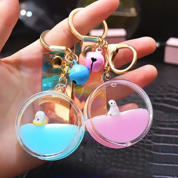 

Korean Cute Moving Liquid keychain car Fruit Quicksand Bottle Keychains bag keyring keychain women trinket lovely rope