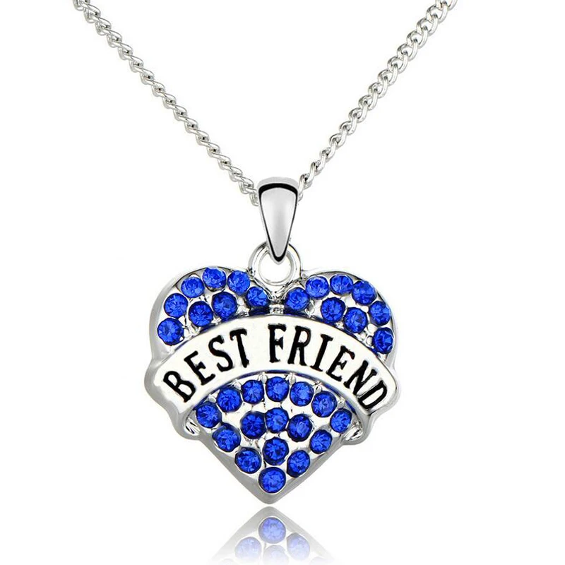 Blue Best Friend Бесплатный Вентилятор вера надеюсь Подвеска для лучших друзей сердце ожерелье Мода Кристалл учителя кулон для медсестры ожерелье ювелирные изделия подарок Bijoux Femme - Окраска металла: Blue Best Friend