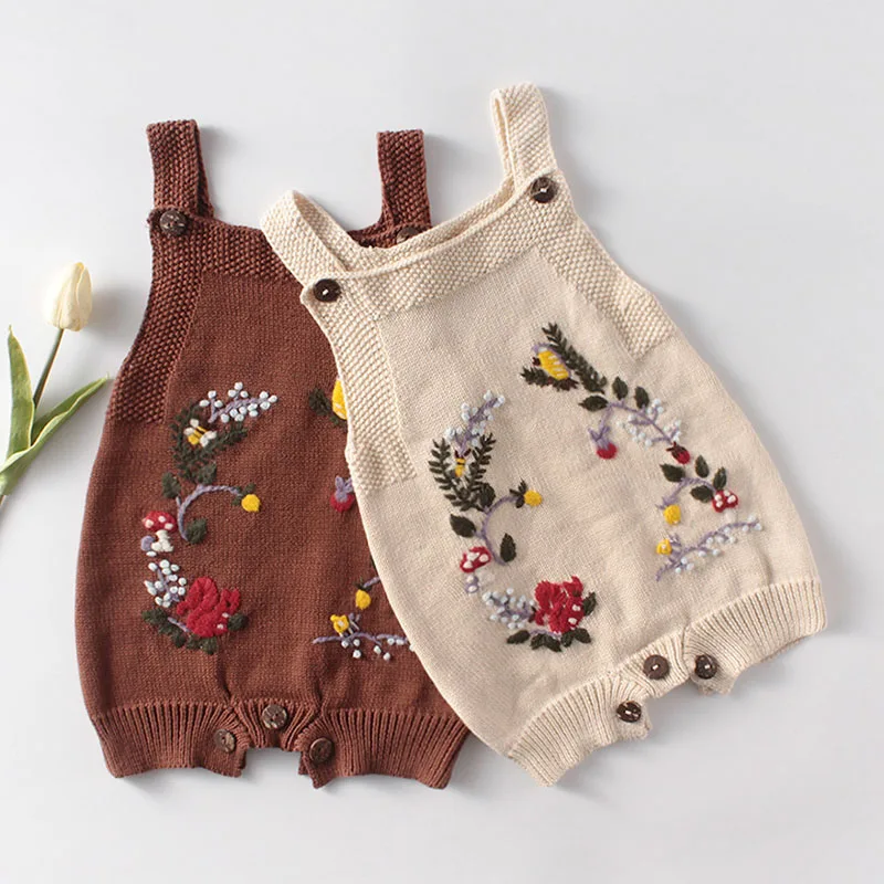 02yrs Baby Boys Girls Rompers Baby Clothes Squirrel Embroider Knit