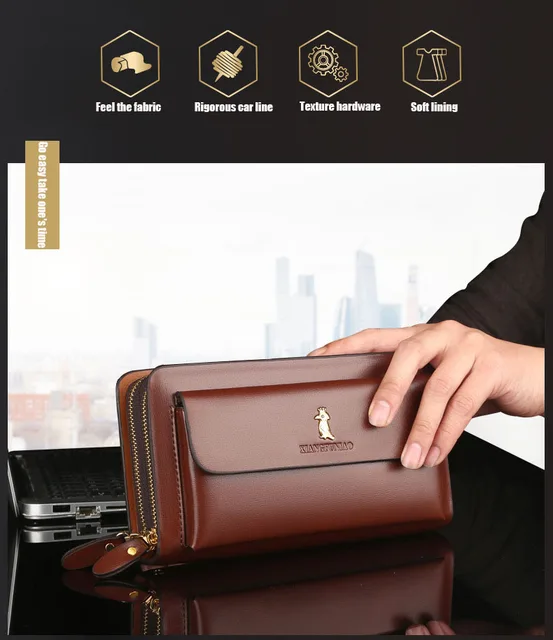  N/A Double Zipper Men Clutch Bag Fashion Cowhide Leather Long Purse  Men's Organizer Wallet Male Casual (Color : A, Size : 23.2 * 14cm) :  Clothing, Shoes & Jewelry