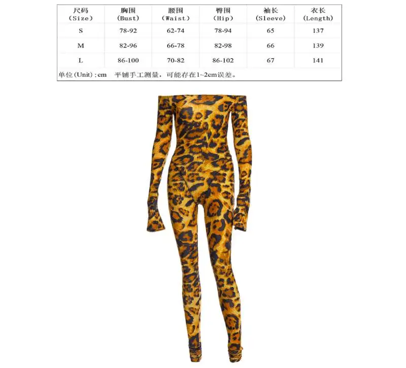 Сексуальный женский комбинезон с леопардовым принтом и открытыми плечами, комбинезон с длинным рукавом, вечерние Клубные колготки, боди, длинные штаны - Цвет: Leopard