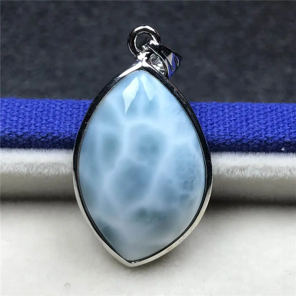 

Top Natural Blue Larimar Pendant For Woman Man 925 Silver 24x17x8mm Horse Eye Clear Dominica Crystal Bead Pendant Jewelry AAAAA