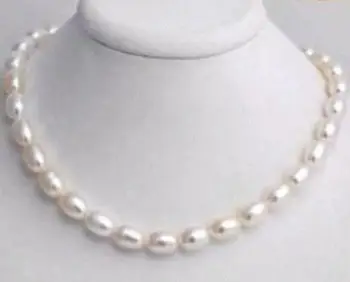 

Beautiful 6-7mm white freshwater pearl rice necklace 17.5inch