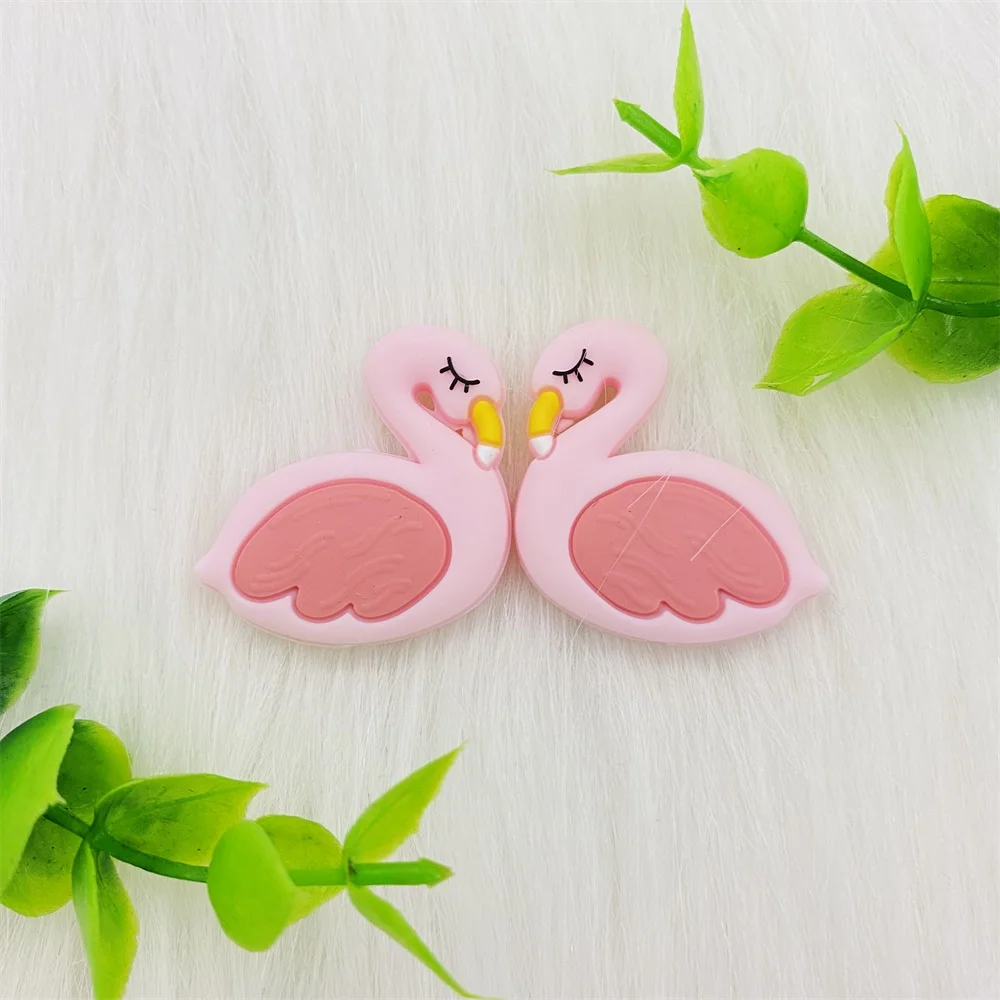 1/10pcs Silicone Beads & Baby Teether Pink Swan Flamingo Bead DIY Making Baby Teething Necklace Accessories Nursing Toy 5