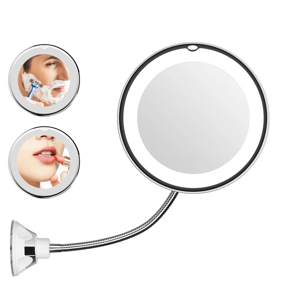 

360 Degree Flexible Makeup Mirror 10X Magnifying Glass Vanity Light Mirror with Led Lamp Night Light in Bathroom Bedroom Using