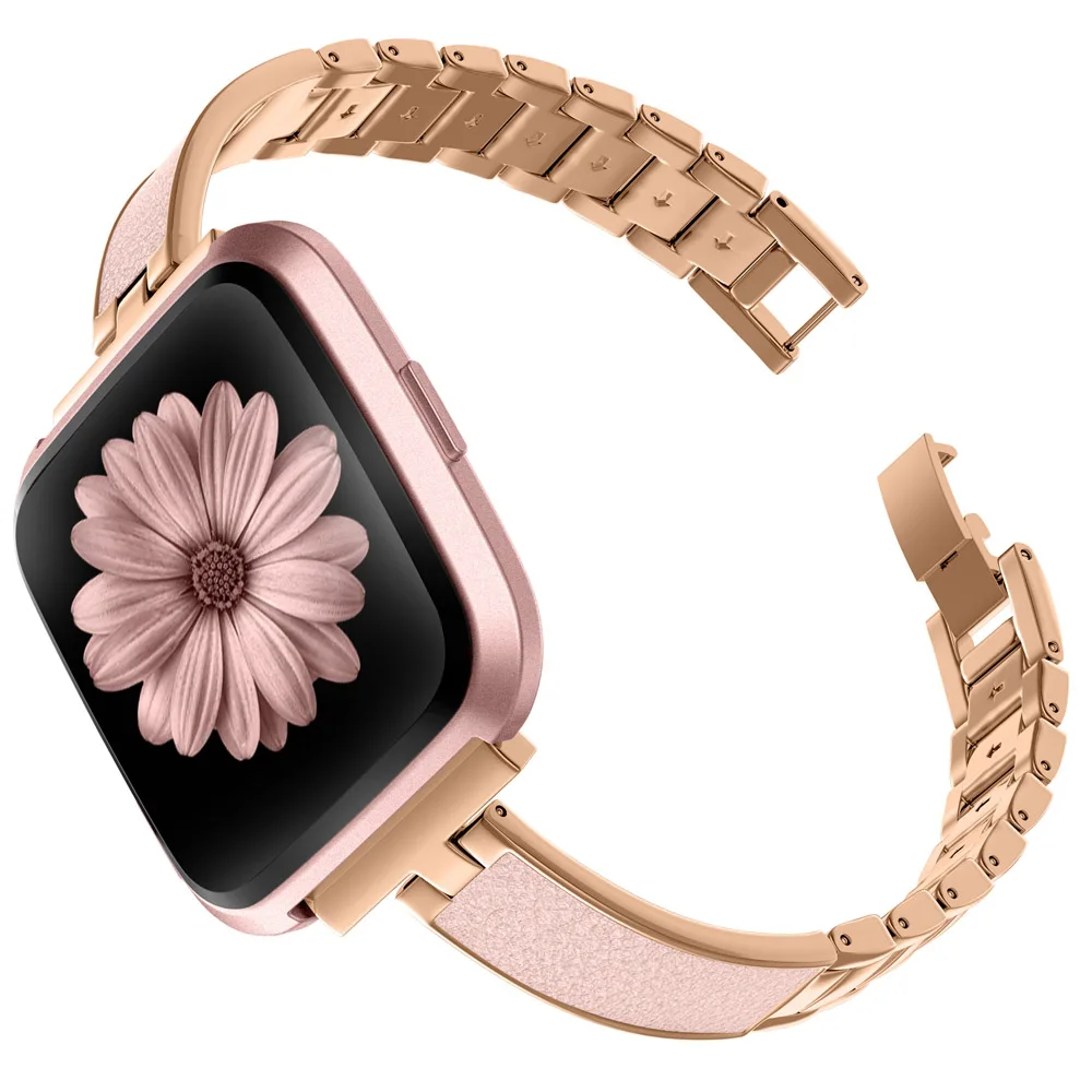 Ремешок из нержавеющей стали, совместимый с Fitbit Versa, женские тонкие складные застежки, Широкие ремешки для Versa Lite Special Edition