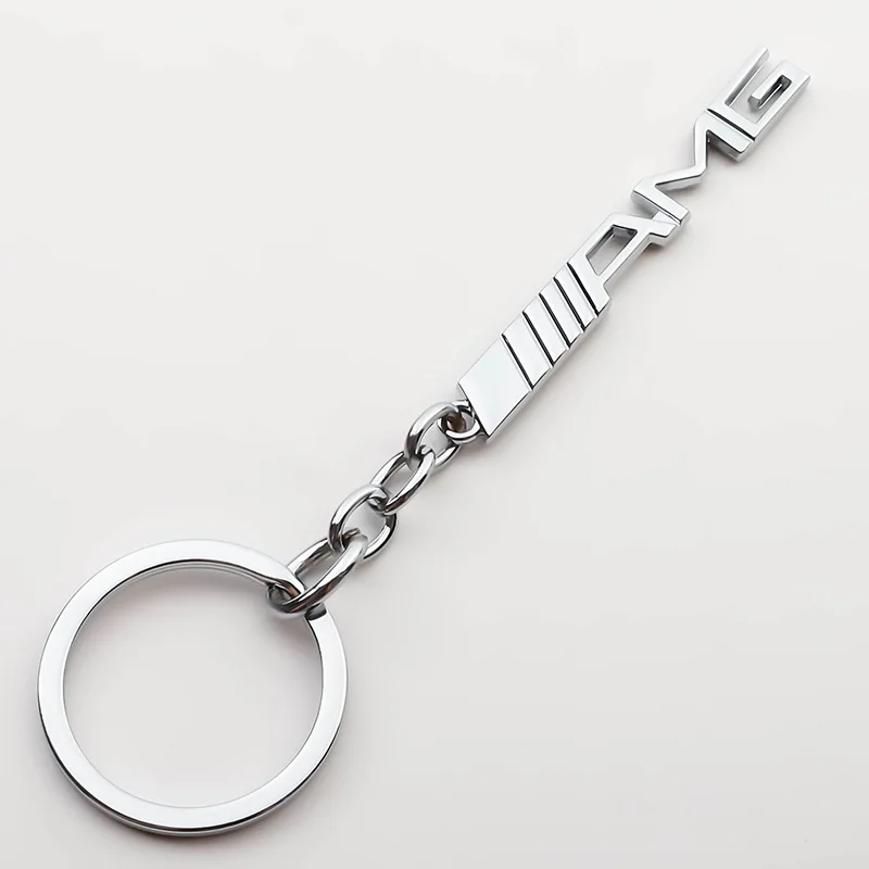 HOT car accessories for mercedes AMG logo metal key chain 4s shop advertising man waist hanging keychain pendant car styling - Color Name: Silver